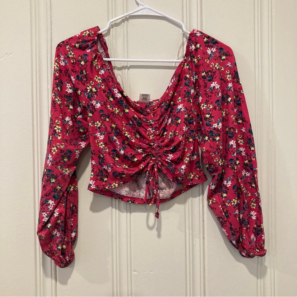 Floral blouse crop pink
